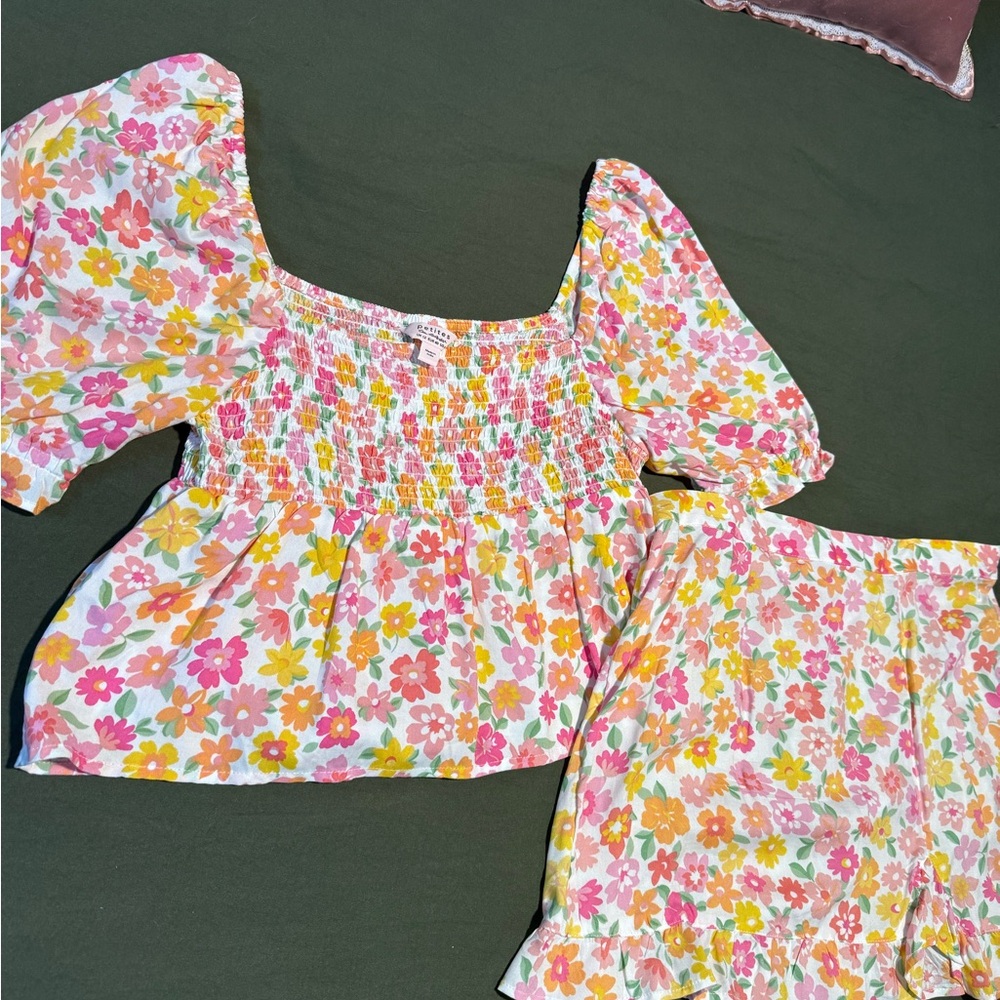ASOS Petite Floral Mini Skirt Set - Pink, Orange, Yellow